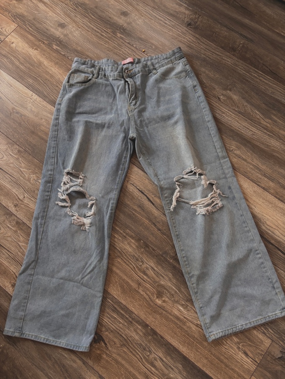 Ripped Wide-Leg Blue Jeans